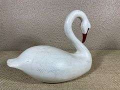 Handcrafted White Swan Wooden Figurine with Red Accents