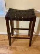 Faux Leather Woven Barstool, 31 Inches Tall
