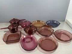 Corning and Pyrex Vision Glass Cookware in Pink, Amber and Purple