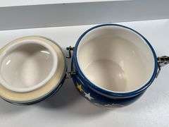 3 Santa-Themed Ceramic Canisters With Clamp Lids