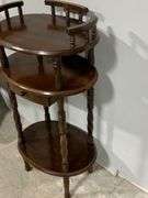 Three-Tier Wooden Side Table With Drawer and Turned Leg Design