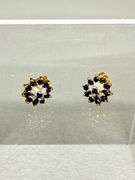 10k Gold Earrings With Sapphire and Diamond Cluster Design