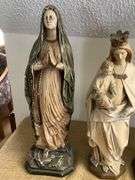Four Religious Figurines Featuring Virgin Mary, Jesus, and Saints