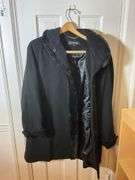 Ellen Tracy Black Coat With Faux Fur Trim, Size 8