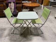 Folding Bistro Set with White Metal Frame and Green Mesh Chairs