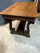 Wooden Oak Desk with Decorative Base and Single Drawer