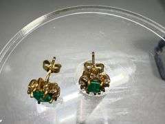 18K Gold Emerald and Diamond Earrings with Butterfly Backs
