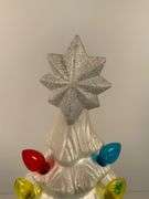 White Glitter Ceramic Christmas Tree With Plastic Multicolored Lights and Star Top