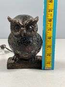 Black Mosaic Glass and Metal Owl Table Lamp