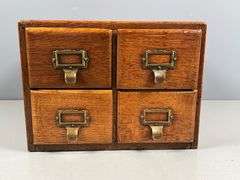 Wooden Four-Drawer Card Catalog with Brass Hardware