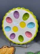 Five Ceramic Deviled Egg Plates with Various Designs