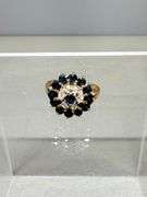 10K Yellow Gold Ring with Diamonds and Blue Sapphires in Cluster Design