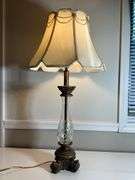 Decorative Table Lamp With Fabric Shade and Cut Glass Base