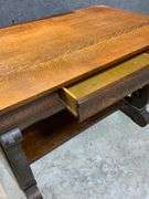 Wooden Oak Desk with Decorative Base and Single Drawer