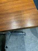 Adjustable Swivel Table with Wood Top and Chrome Base on Casters