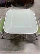 Folding Bistro Set with White Metal Frame and Green Mesh Chairs