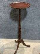Three-Legged Wooden Plant Stand with Scalloped Top