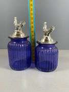 Cobalt Blue Glass Jars with Silver-Tone Rooster Lids