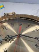 Quartz Wall Clock With Brass Porthole-Style Frame and Wood Backing
