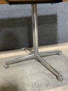 Adjustable Swivel Table with Wood Top and Chrome Base on Casters