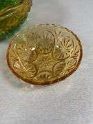 Three Amber and Green Pressed Glass Bowls
