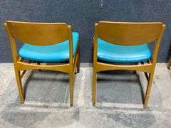 Vintage Chairmasters Inc, Wooden Chairs with Turquoise Vinyl Upholstery