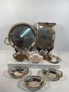 Silver-Plated  and Silver Toned Trays and Dishes by Multiple Makers