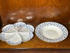 L. Godinger & Co. Porcelain Divided Serving Dish and Bowl With Blue Floral Pattern
