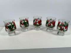 5 Holiday-Themed Glass Tumblers with Decorative Prints