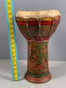 Vintage Indian Drum with Hand-Painted Floral Design