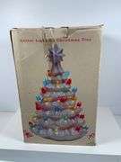 White Glitter Ceramic Christmas Tree With Plastic Multicolored Lights and Star Top