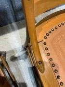 Five Wooden Chairs with Embossed Leather Looking Seats and Decorative Backs