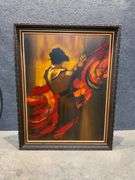 Abstract Painting of Matador in Dark Wood Frame With Gold Inner Lip
