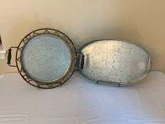 Two Galvanized Metal Trays with Handles