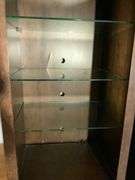 Wooden Display Cabinet With Glass Shelves and Drawers