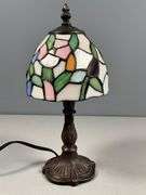Stained Glass Table Lamp With Bronze-Tone Base