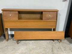 MCM Full-Size Wooden Headboard with Storage and Footboard