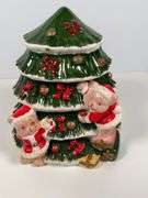 Ceramic Christmas Tree Cookie Jar with Teddy Bears Design