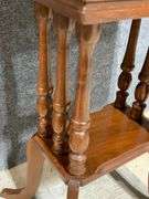 Solid Wood Side Table With Turned Legs and Bottom Shelf