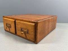 Two-Drawer Wooden Card File Cabinet with Brass Pulls