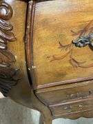 Carved Wood Secretary Desk with Painted Floral Details