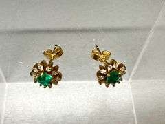 18K Gold Emerald and Diamond Earrings with Butterfly Backs