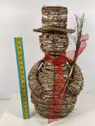 24-Inch Wicker Snowman Decoration with Lights