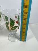 8 Hand Painted Glass Goblets with Holly Design