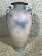 Japanese Ceramic Vase with Floral Relief and Landscape Scene