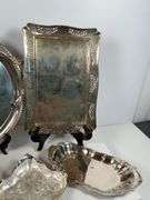 Silver-Plated  and Silver Toned Trays and Dishes by Multiple Makers