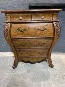 Carved Wood Secretary Desk with Painted Floral Details