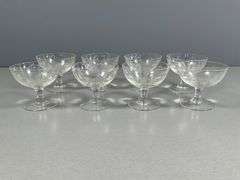 8 Clear Etched Glass Coupe Glasses