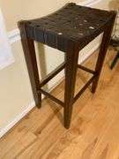 Faux Leather Woven Barstool, 31 Inches Tall