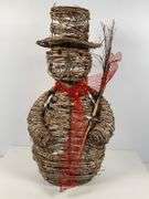 24-Inch Wicker Snowman Decoration with Lights